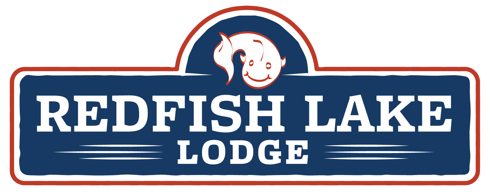 Logo for Redfish Lake Lodge featuring a fish graphic and bold lettering.