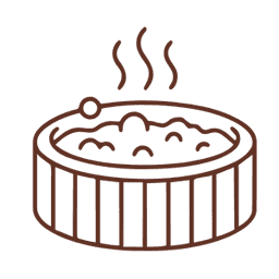 Line drawing of a hot tub with steam rising from the water.